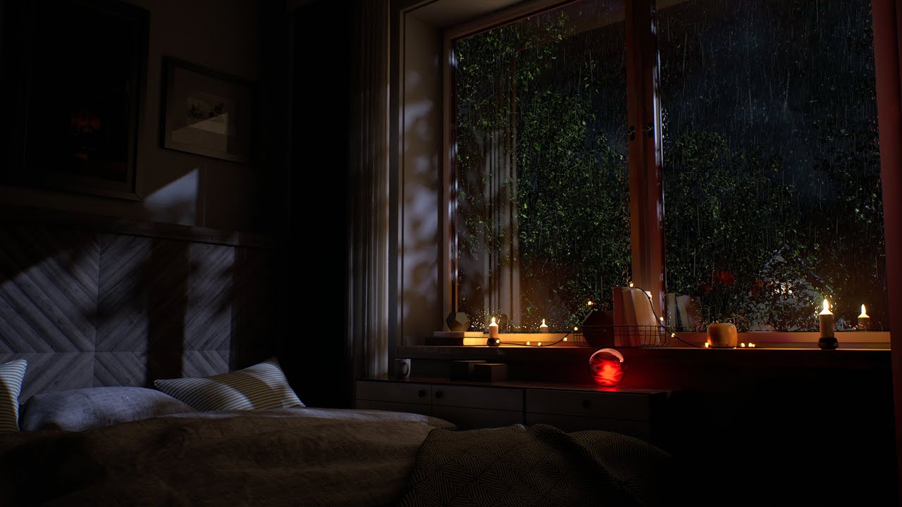 image 0 A Cozy Suburban Bedroom : Wind & Rain Sounds For Sleeping : Rain On Window : 4k : 8hours