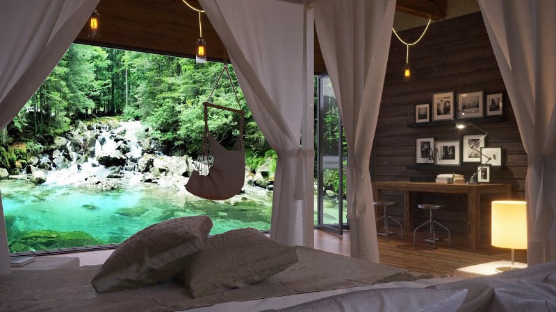 Bedroom With A Small Valley Waterfall And Birdsong