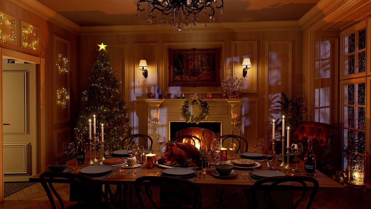 image 0 Cosy Thanksgiving Dinner With Friends And Family : Blizzard Party And Fireplace Sounds : 4k