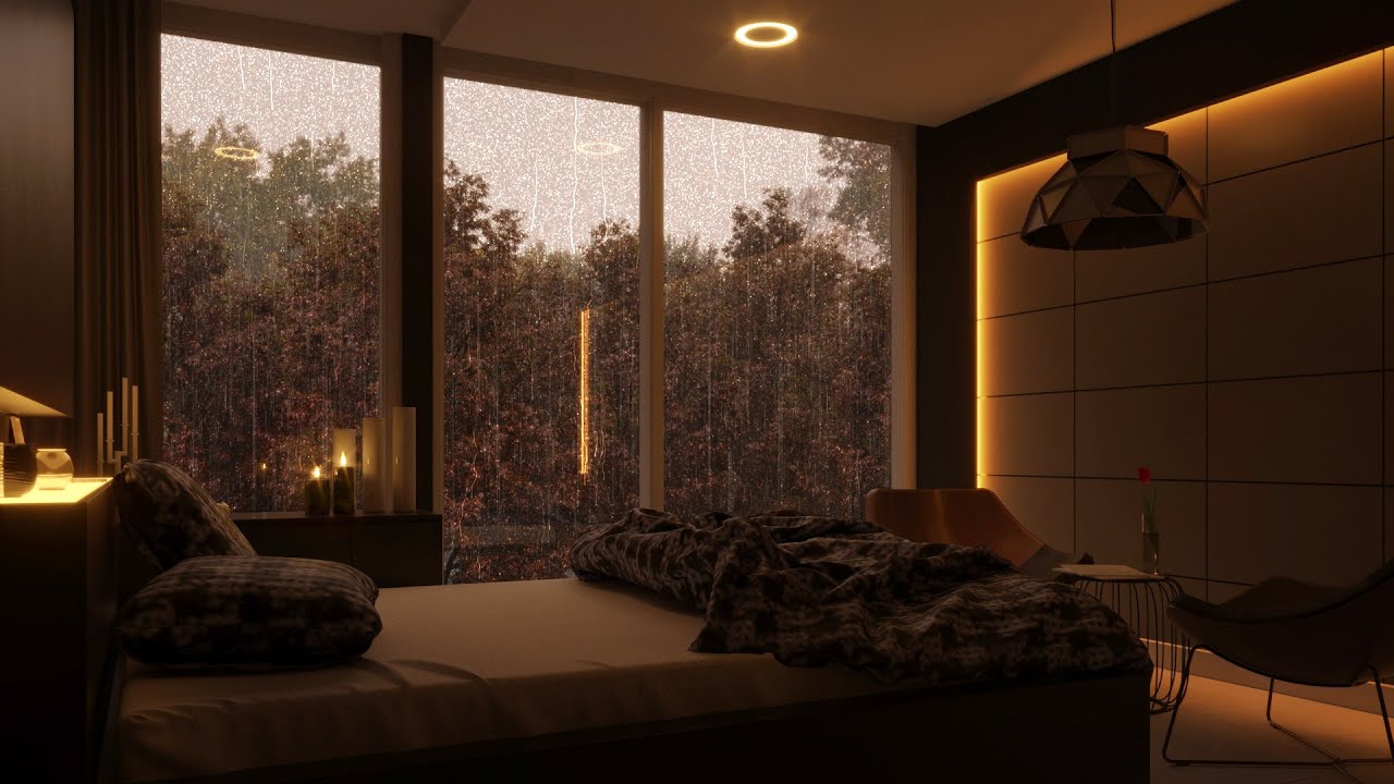 Good Night In The Hotel Bedroom In The Forest On A Rainy Day! : Rain Sound 8hours