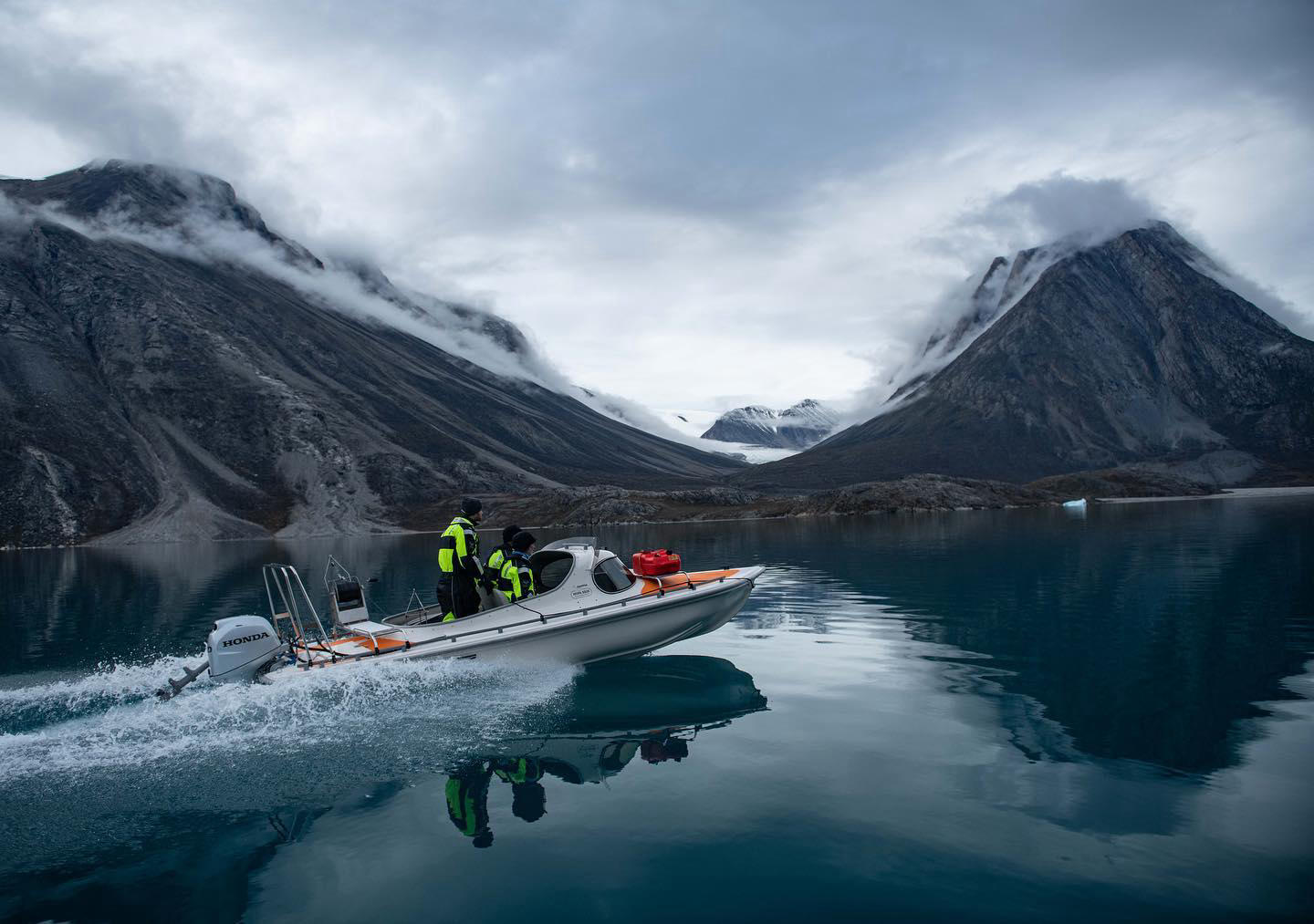 image  1 Jeff Kerby - It can take a few hours to reach Rohss Fjord from Ella Ø in these Mopa Expedition boats