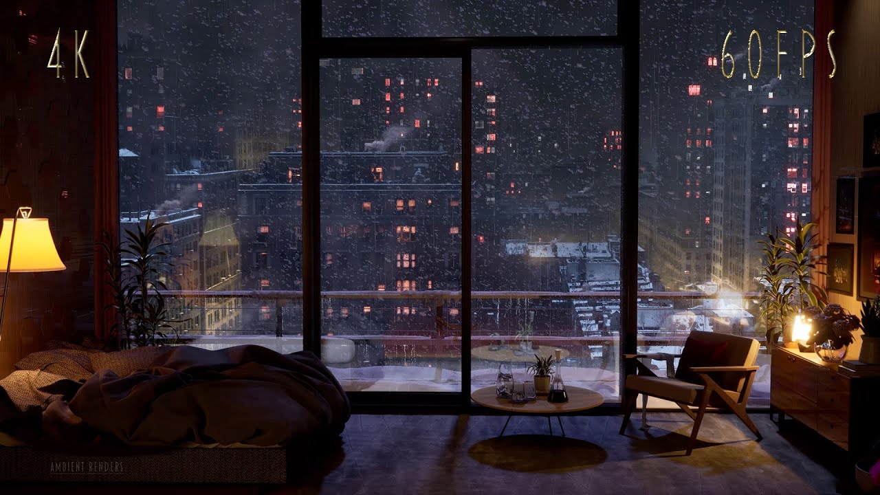 image 0 (night Version For Sleeping) Nyc Heavy Snowfall In A Cozy Apartment : 4k :  60fps