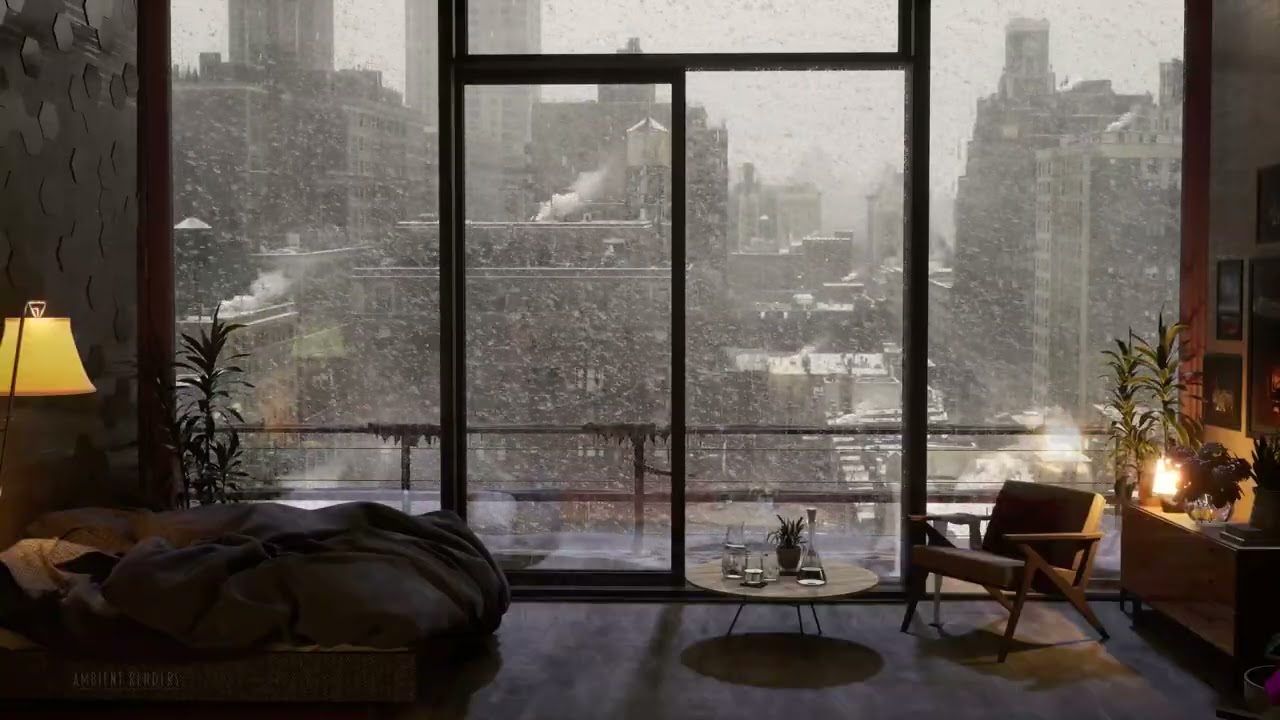image 0 Nyc Heavy Snowfall In A Cozy Apartment : Non-christmas Version : 4k :  60fps