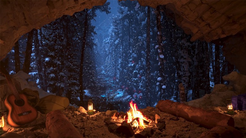 image 0 Relax In A Cozy Winter Cave With A Crackling Fire : Fall Asleep Fast : Winter Ambience : 4k : 8hrs