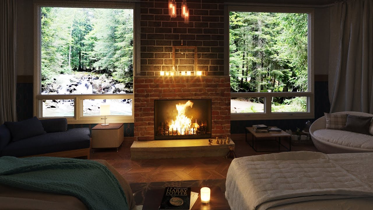 Sleep In A Cabin With Cool Valley Water Flowing : Fireplace : Waterfall