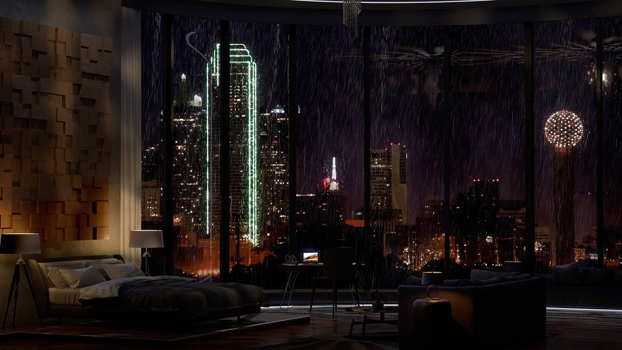 Spend The Night In This Exquisite Dallas Apartment In Texas : Rain On Window : 4k : 8hours