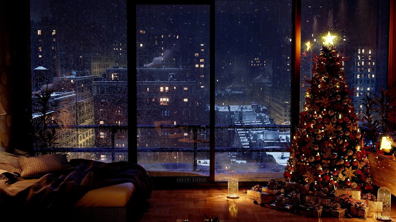 Warm And Cozy Winter Nyc Ambience At Night : Nyc Rooftops : Wind Sounds For Sleeping : 8hours